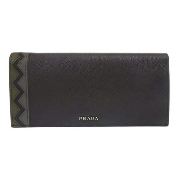 Like new Prada Saffiano 2MV836 Bi-fold long wallet Leather Black Mimetic 1689PRA - Picture 1 of 8